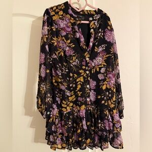 Aqua Black Dress with Purple and Gold Floral Design